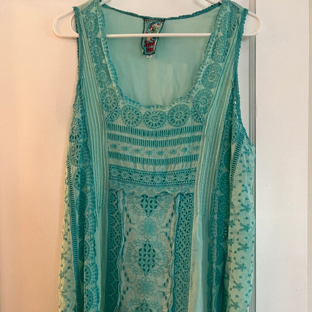 Johnny Was Turquoise Lace Tank Top